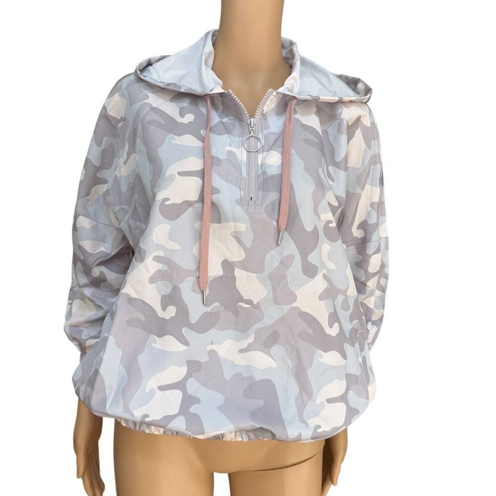 Cali 1850 lightweight camo hooded windbreaker quarter-zip pullover oversized XS
